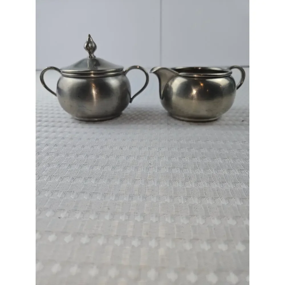 Hanle‎ Distinctive American Pewter Sugar Bowl and Creamer Set Vintage USA MCM